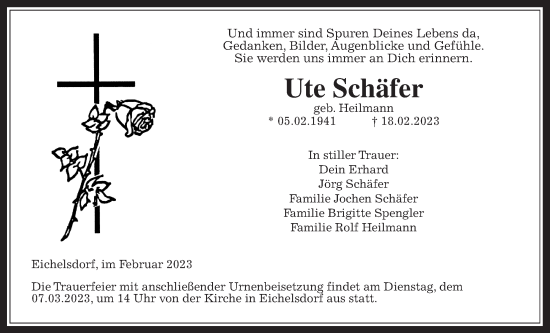 Traueranzeige von Ute Schäfer von Kreis-Anzeiger