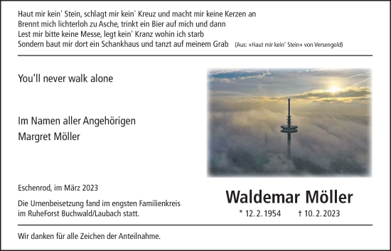 Traueranzeige von Waldemar Möller von Kreis-Anzeiger