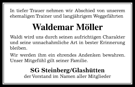 Traueranzeige von Waldemar Möller von Kreis-Anzeiger