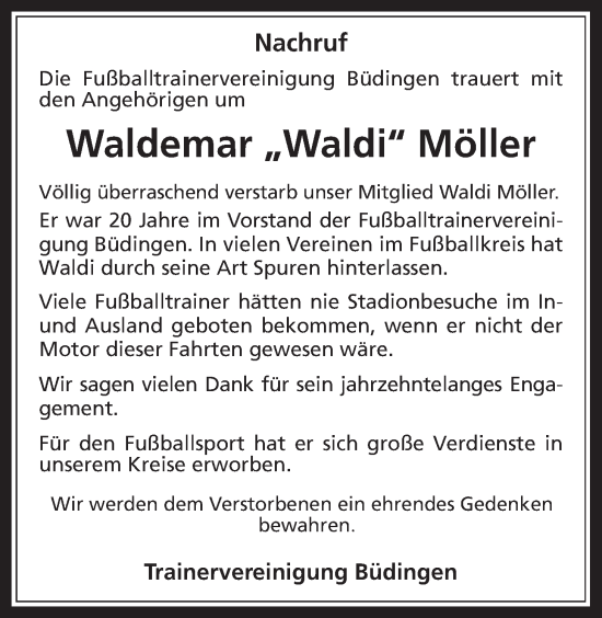 Traueranzeige von Waldemar Möller von Kreis-Anzeiger