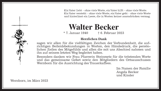 Traueranzeige von Walter Becker 