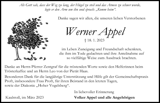 Traueranzeige von Werner Appel von Kreis-Anzeiger, Kreis-Anzeiger