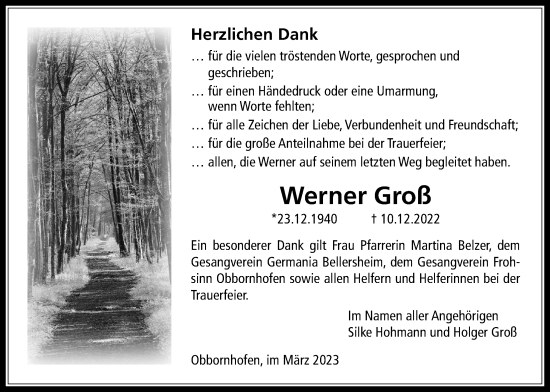 Traueranzeige von Werner Groß von Licher Wochenblatt