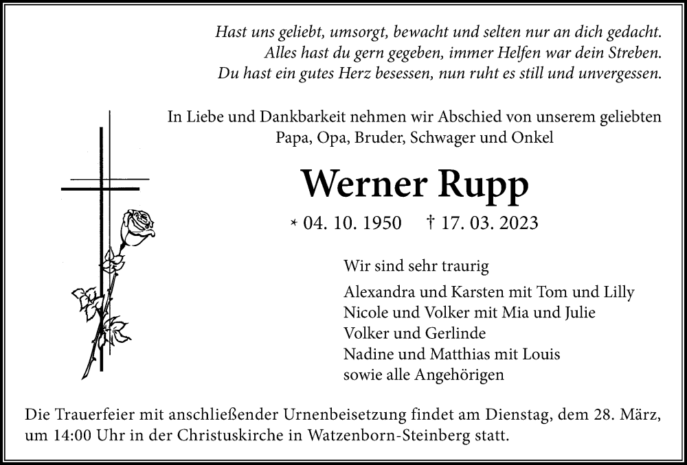 Anzeige von  Werner Rupp