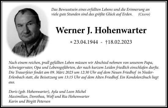 Traueranzeige von Werner J. Hohenwarter von Bad Vilbel/Karben