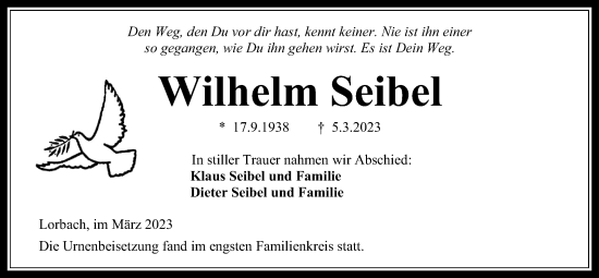 Traueranzeige von Wilhelm Seibel von Kreis-Anzeiger
