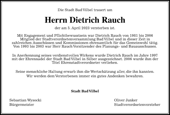Traueranzeige von Dietrich Rauch von Bad Vilbel/Karben
