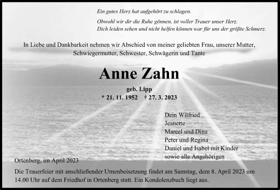 Traueranzeige von Anne Zahn von Kreis-Anzeiger
