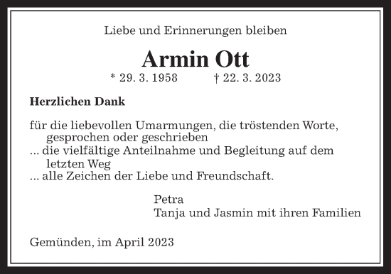 Traueranzeige von Armin Ott von Usinger Anzeiger