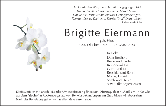 Traueranzeige von Brigitte Eiermann von Wetterauer Zeitung