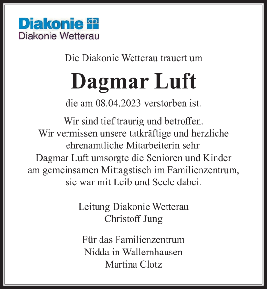Traueranzeige von Dagmar Luft von Kreis-Anzeiger