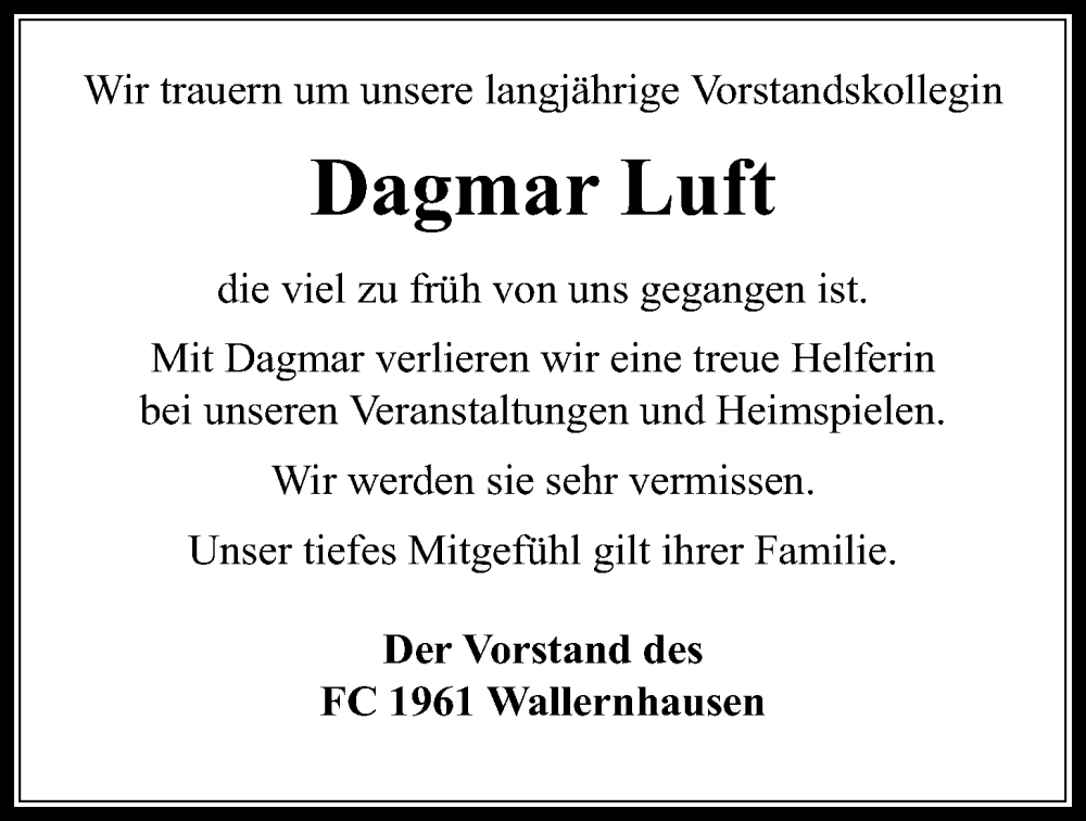  Traueranzeige für Dagmar Luft vom 22.04.2023 aus Kreis-Anzeiger