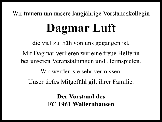 Traueranzeige von Dagmar Luft von Kreis-Anzeiger