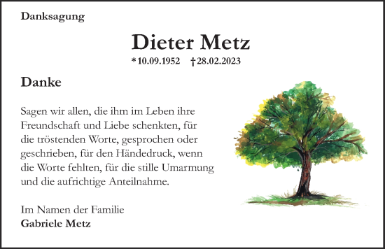 Traueranzeige von Dieter Metz von Kreis-Anzeiger