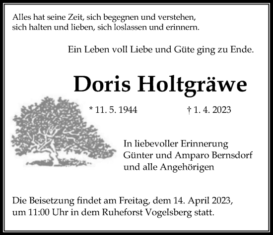 Traueranzeige von Doris Holtgräwe von Giessener Anzeiger