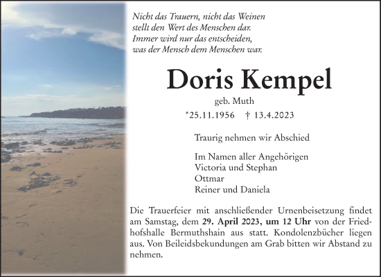 Traueranzeige von Doris Kempel von Kreis-Anzeiger