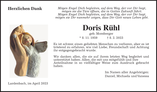 Traueranzeige von Doris Rühl von Giessener Allgemeine, Alsfelder Allgemeine