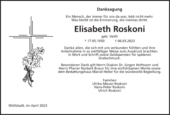 Traueranzeige von Elisabeth Roskoni von Wetterauer Zeitung