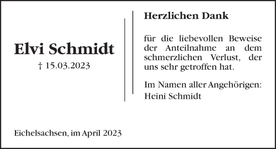 Traueranzeige von Elvi Schmidt von Kreis-Anzeiger