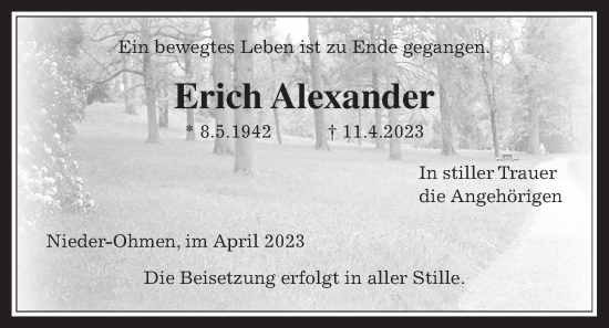 Traueranzeige von Erich Alexander von Mücker Stimme