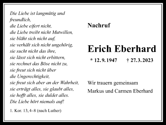 Traueranzeige von Erich Eberhard von Kreis-Anzeiger