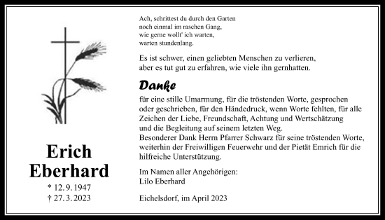 Traueranzeige von Erich Eberhard von Kreis-Anzeiger
