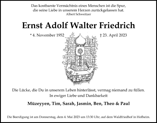 Traueranzeige von Ernst Adolf Walter Friedrich 