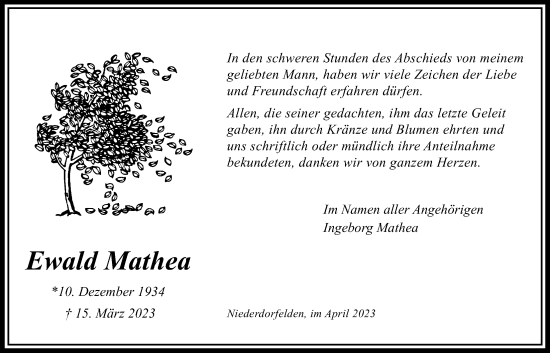 Traueranzeige von Ewald Mathea von Bad Vilbel/Karben