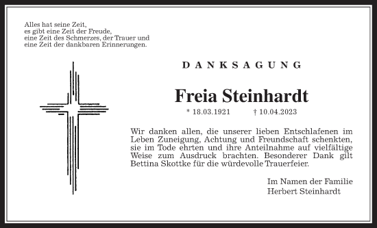 Traueranzeige von Freia Steinhardt von Wetterauer Zeitung