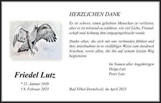 Traueranzeige von Friedel Lutz von Bad Vilbel/Karben