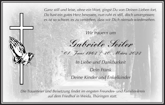 Traueranzeige von Gabriele Seiler von Bad Vilbel/Karben