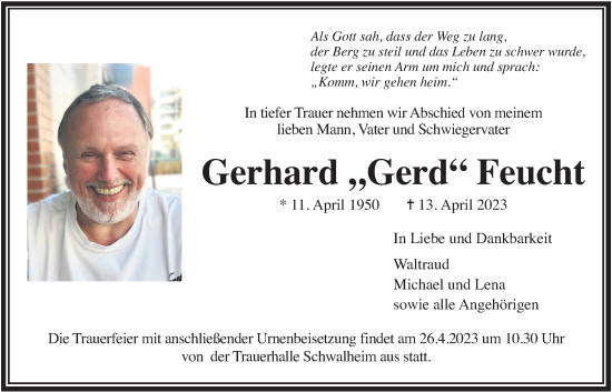 Traueranzeige von Gerhard Feucht von Wetterauer Zeitung