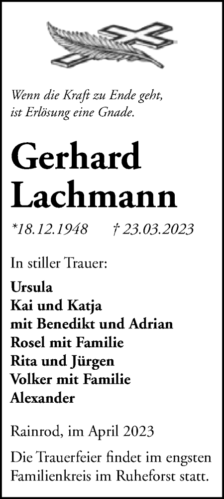 Traueranzeige von Gerhard Lachmann von Kreis-Anzeiger
