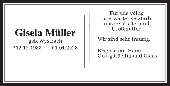 Traueranzeige von Gisela Müller von Wetterauer Zeitung