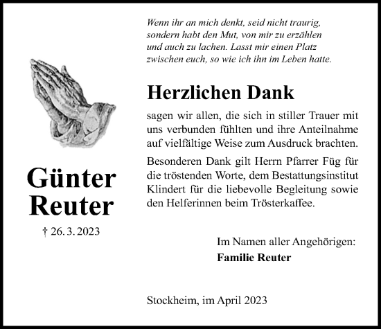 Traueranzeige von Günter Reuter von Kreis-Anzeiger