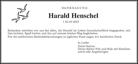 Traueranzeige von Harald Henschel von Kreis-Anzeiger
