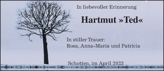 Traueranzeige von Hartmut Schüder von Kreis-Anzeiger