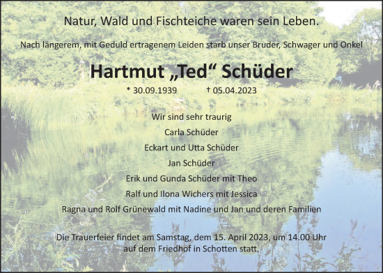 Traueranzeige von Hartmut Schüder von Kreis-Anzeiger