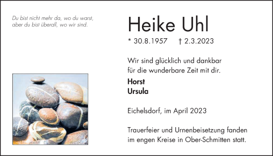 Traueranzeige von Heike Uhl von Kreis-Anzeiger