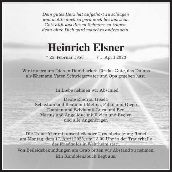 Traueranzeige von Heinrich Elsner von Usinger Anzeiger