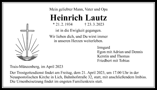 Traueranzeige von Heinrich Lautz von Licher Wochenblatt