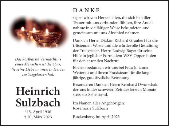 Traueranzeige von Heinrich Sulzbach von Wetterauer Zeitung