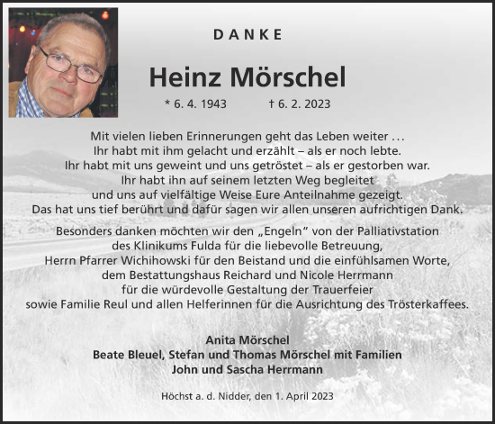 Traueranzeige von Heinz Mörschel von Kreis-Anzeiger