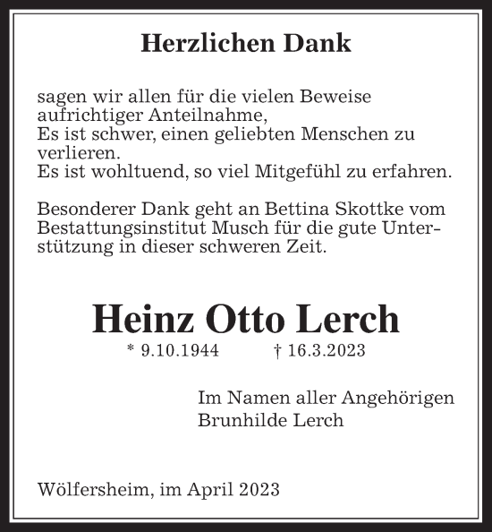 Traueranzeige von Heinz Otto Lerch von Wetterauer Zeitung