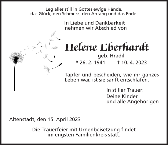 Traueranzeige von Helene Eberhardt von Kreis-Anzeiger