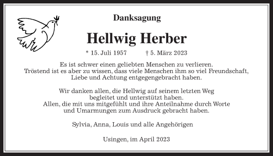 Traueranzeige von Hellwig Herber von Usinger Anzeiger