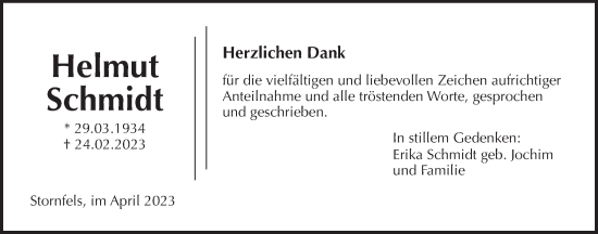 Traueranzeige von Helmut Schmidt von Kreis-Anzeiger