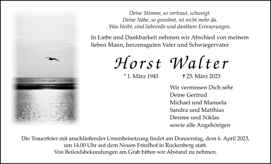 Traueranzeige von Horst Walter von Wetterauer Zeitung