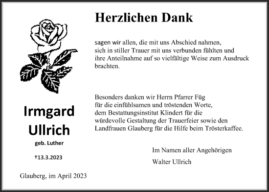 Traueranzeige von Irmgard Ullrich von Kreis-Anzeiger
