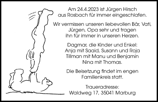 Traueranzeige von Jürgen Hirsch von Wetterauer Zeitung